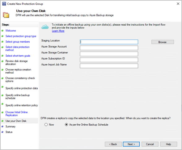 Screenshot shows how to add details to use your own disk.