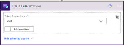 Screenshot that shows the Azure Communication Services Chat connector advanced options.