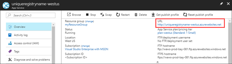 App Service overview in the Azure portal