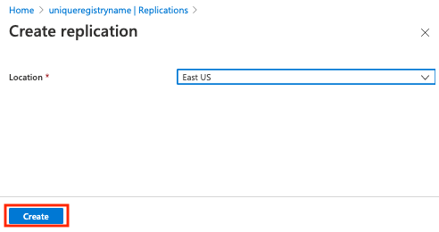 Create replication UI in the Azure portal