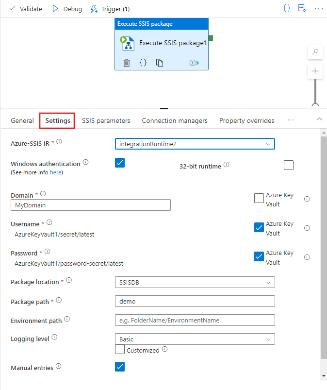 Set properties on the Settings tab - Automatic