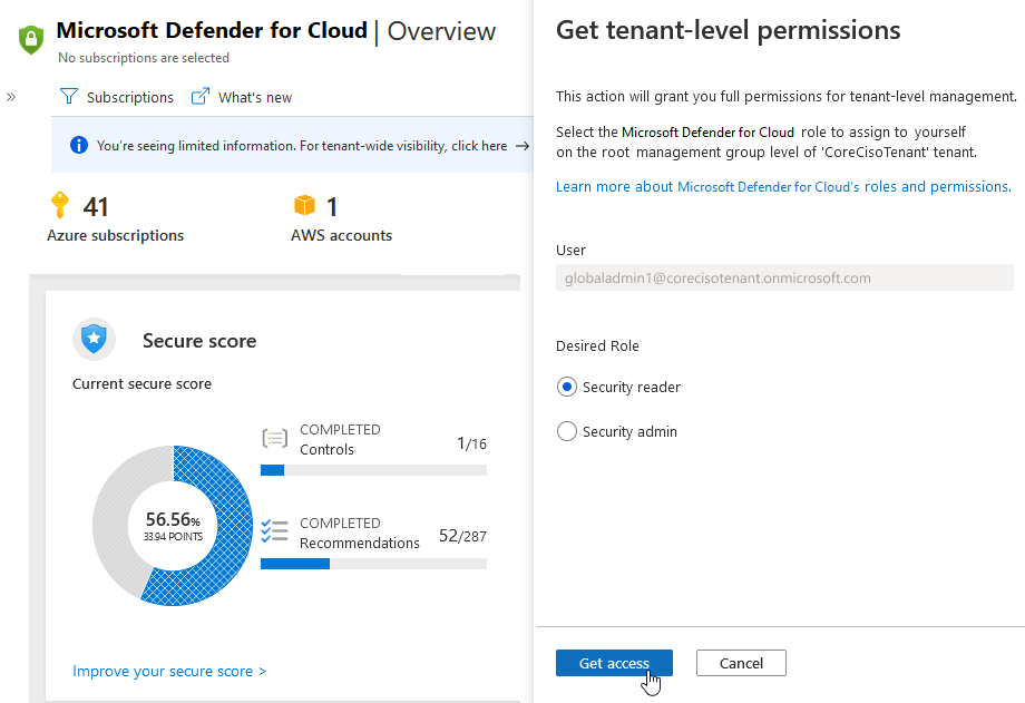 Form for defining the tenant-level permissions to be assigned to your user.