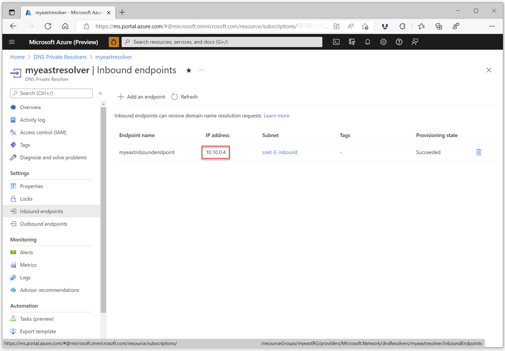 View endpoint IP address