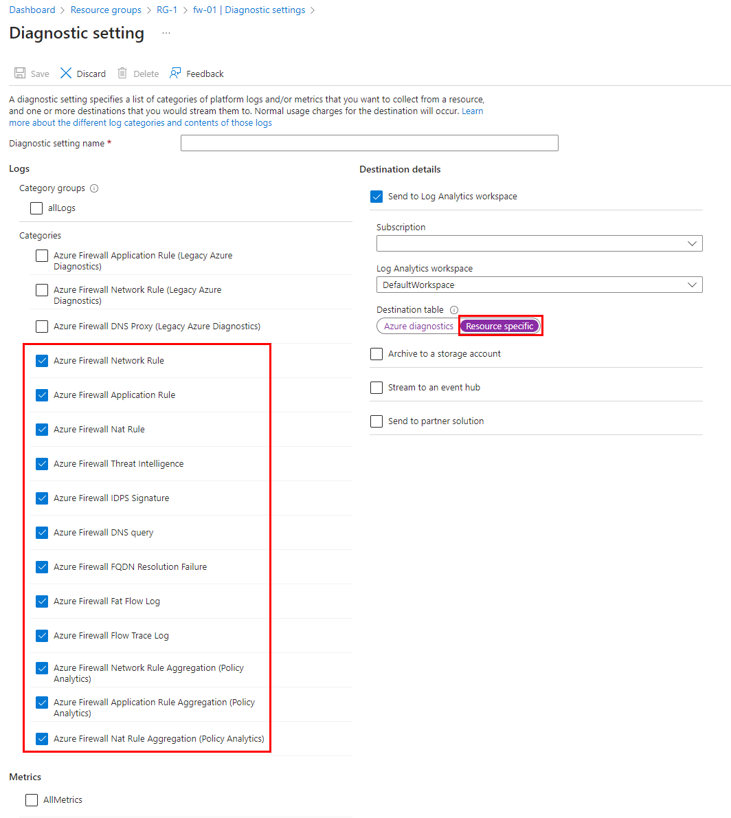 Screenshot of Diagnostics settings page.