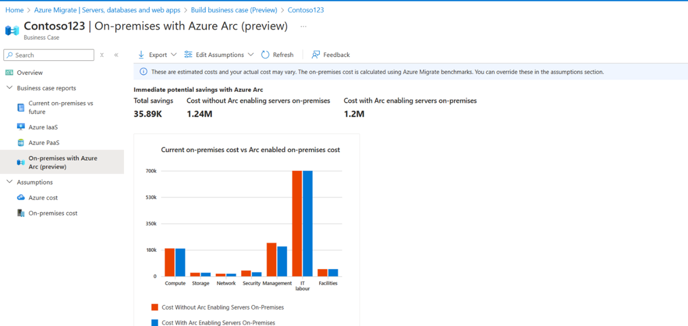 Screenshot of comparison of on-premises servers with Arc and without Arc.