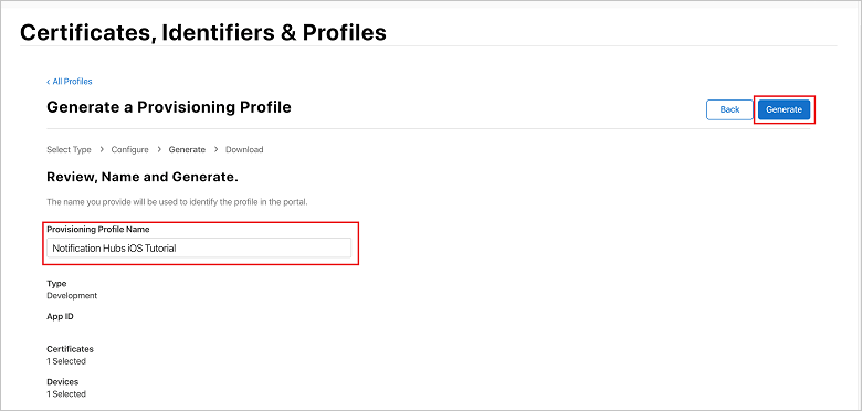 Choose provisioning profile name