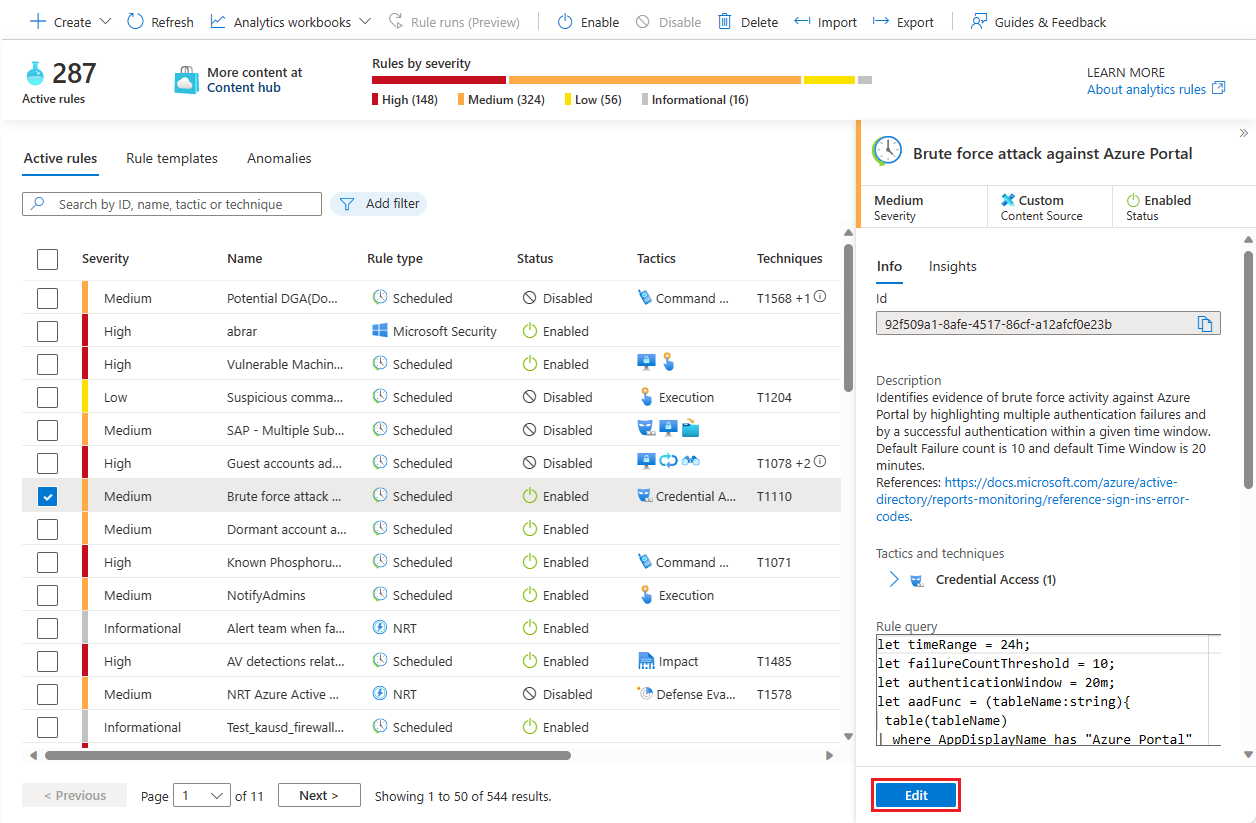 Screenshot of finding and selecting an analytics rule.