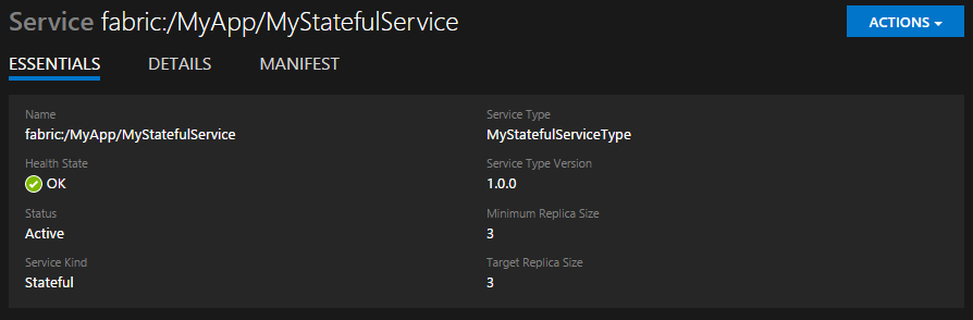 Service Fabric Explorer essentials pane