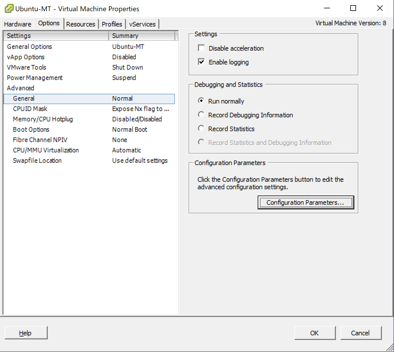 Open configuration parameter