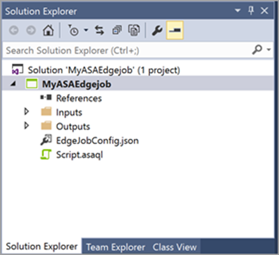 Solution explorer view of Stream Analytics Edge job