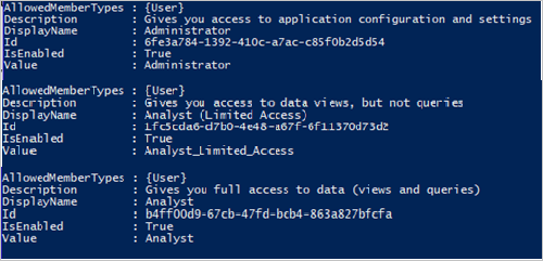 Shows the roles available to a user using Workplace Analytics Role