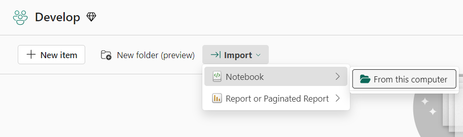 Screenshot showing where to find notebook options on the New menu.