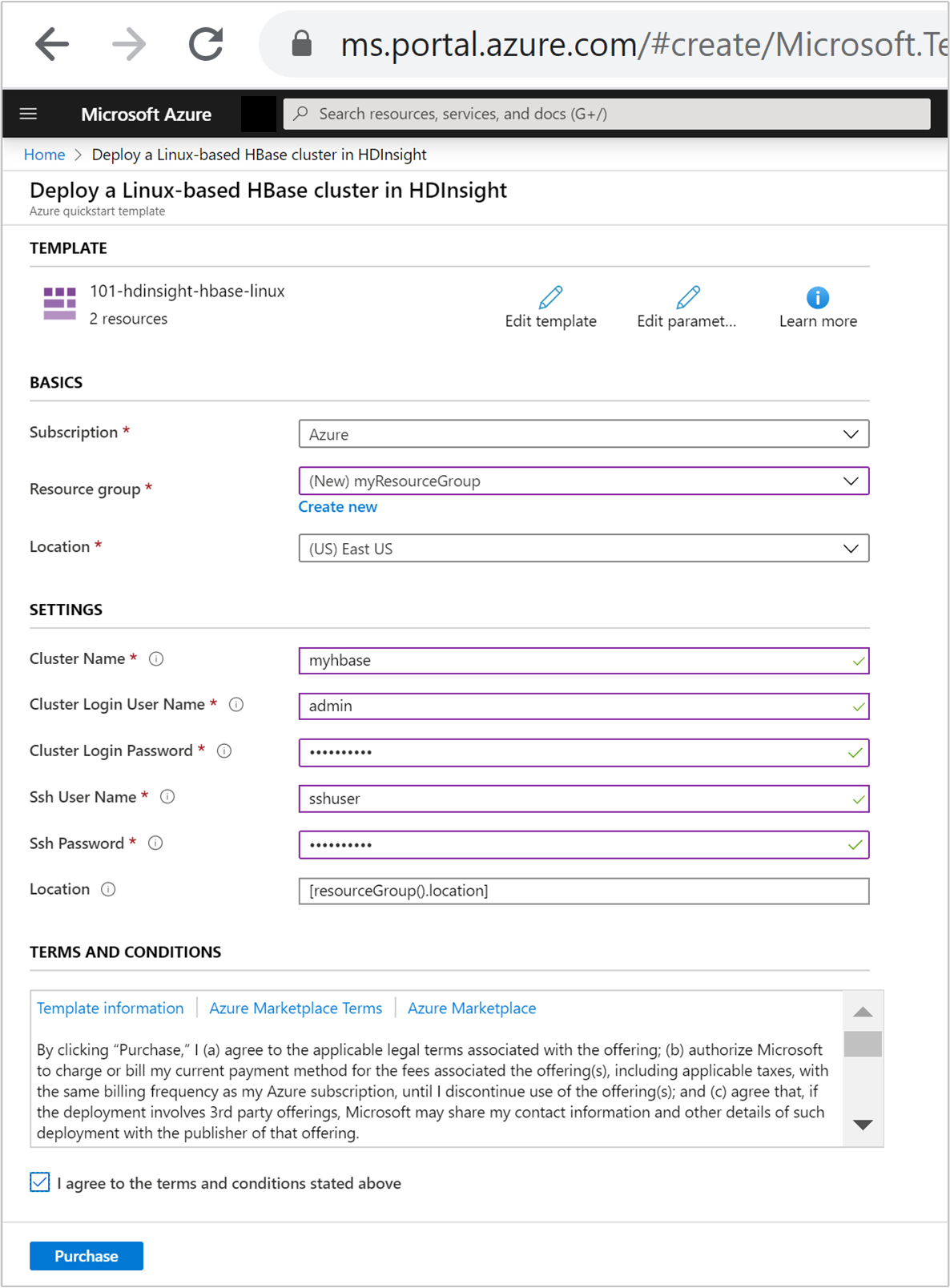 Deploy Resource Manager template HBase.