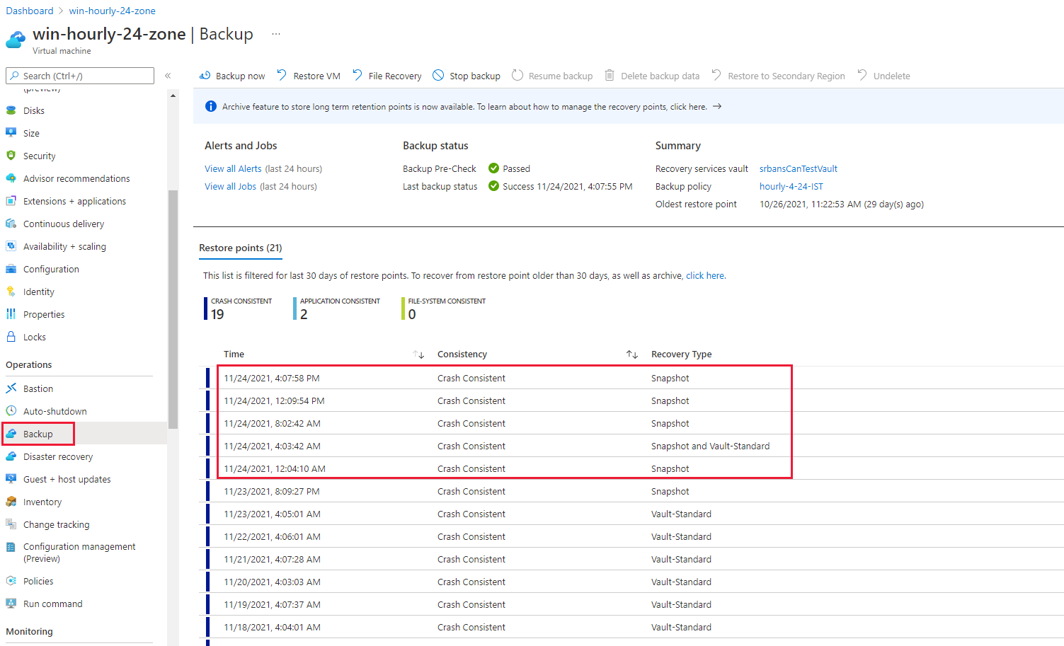 Screenshot showing the multiple backup instances occurred in a day.