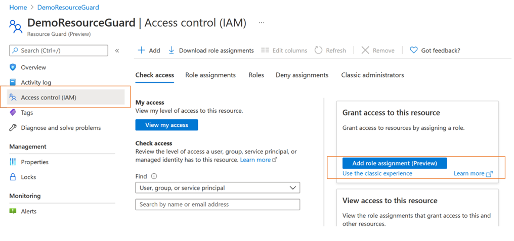 Screenshot showing demo resource guard-access control.