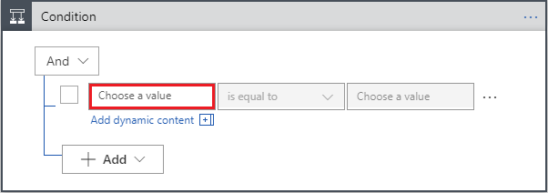Screenshot showing Choose a value condition.