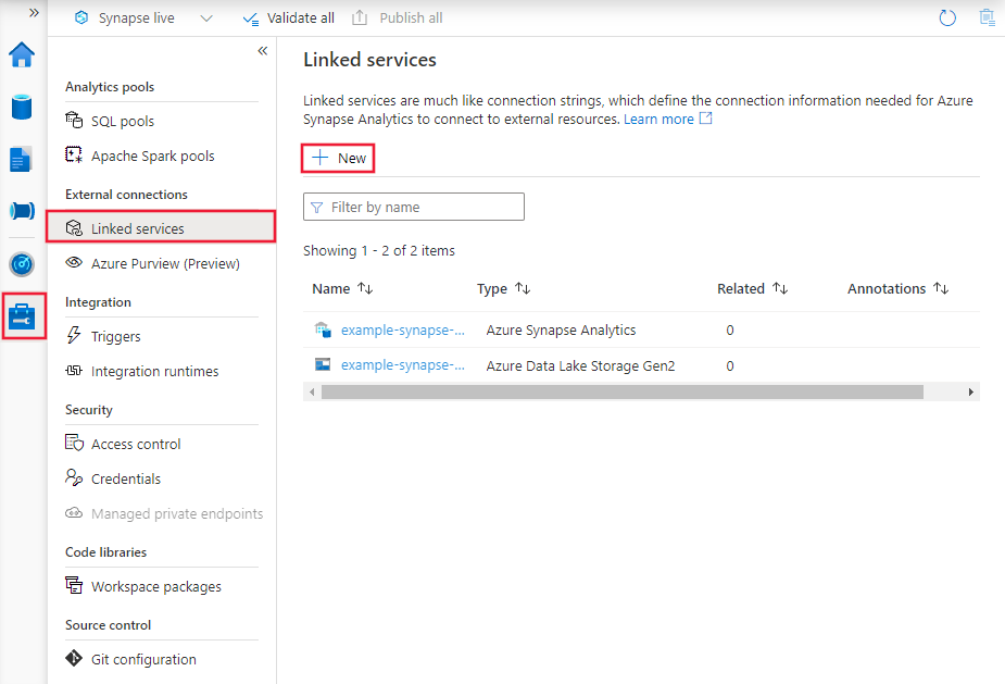 Screenshot showing the new linked service with user-assigned managed identity authentication.