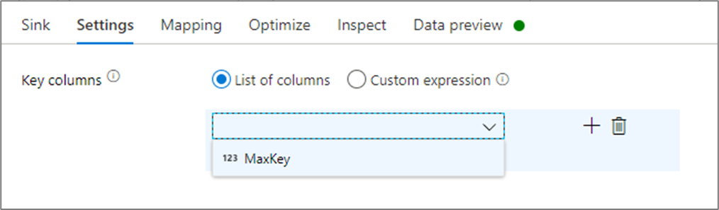 Cache sink key columns