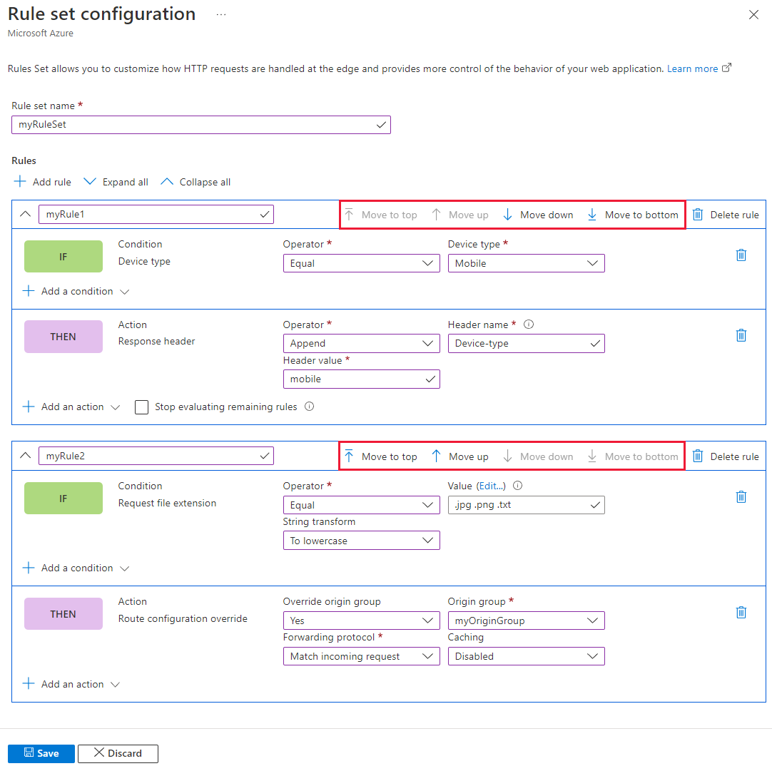 Screenshot of rule set priority.