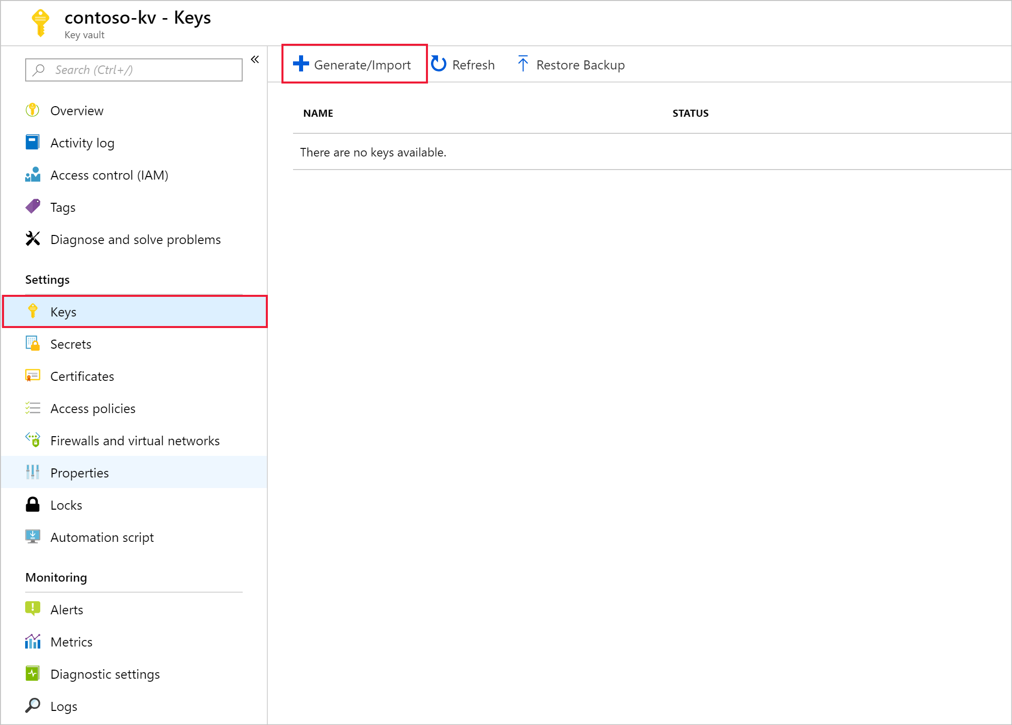 Generate a new key in Azure Key Vault.