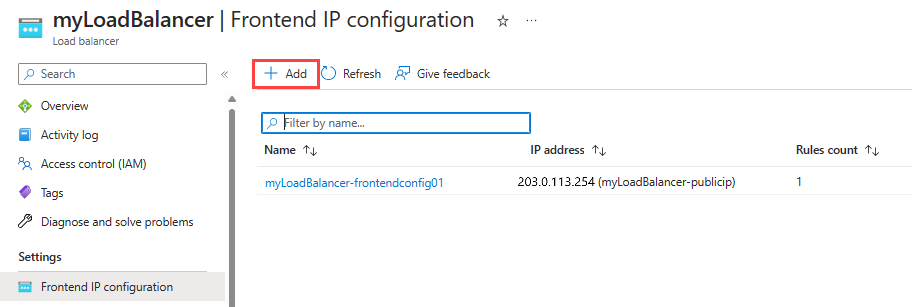 Screenshot of frontend IP configuration.