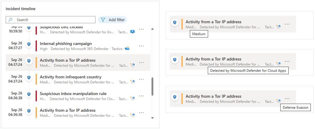 Screenshot of incident timeline display details.