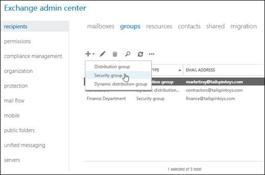 In the EAC, click Recipients, Groups, New, Security Group.