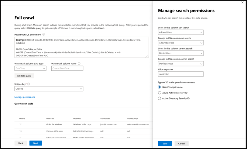 Search permission settings to configure access control lists.