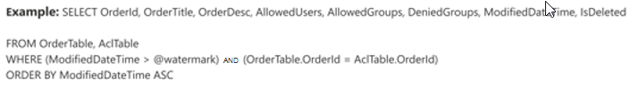 Incremental crawl script showing OrderTable, AclTable and example properties that can be used.