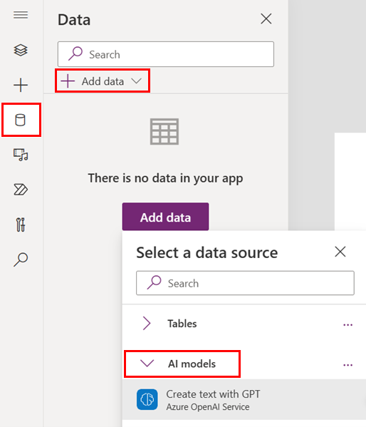 Screenshot of selecting a data source.