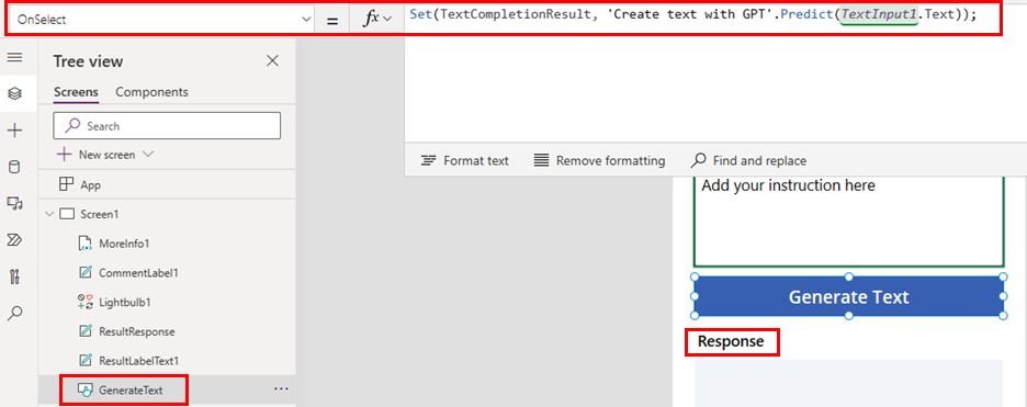 Screenshot of binding the model prediction to a control.