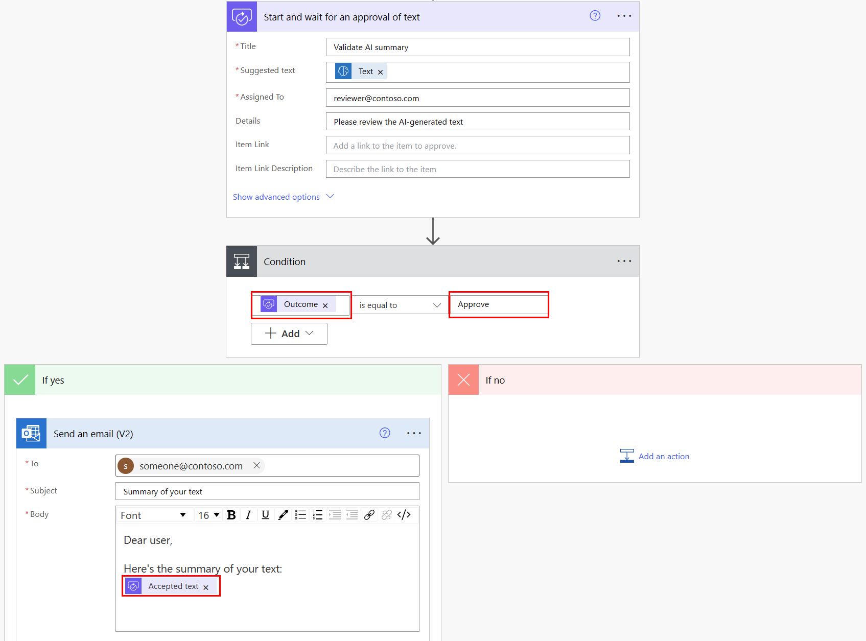 Screenshot of inserting human oversight in Power Automate.