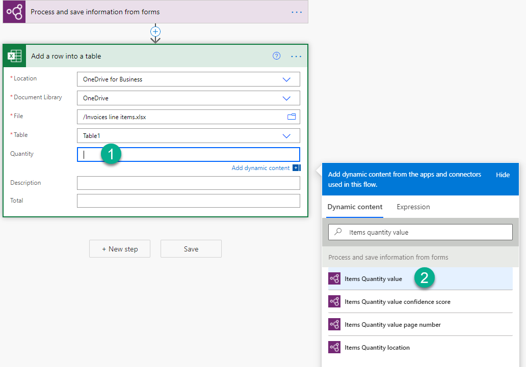 'Process and save information from forms' screen.