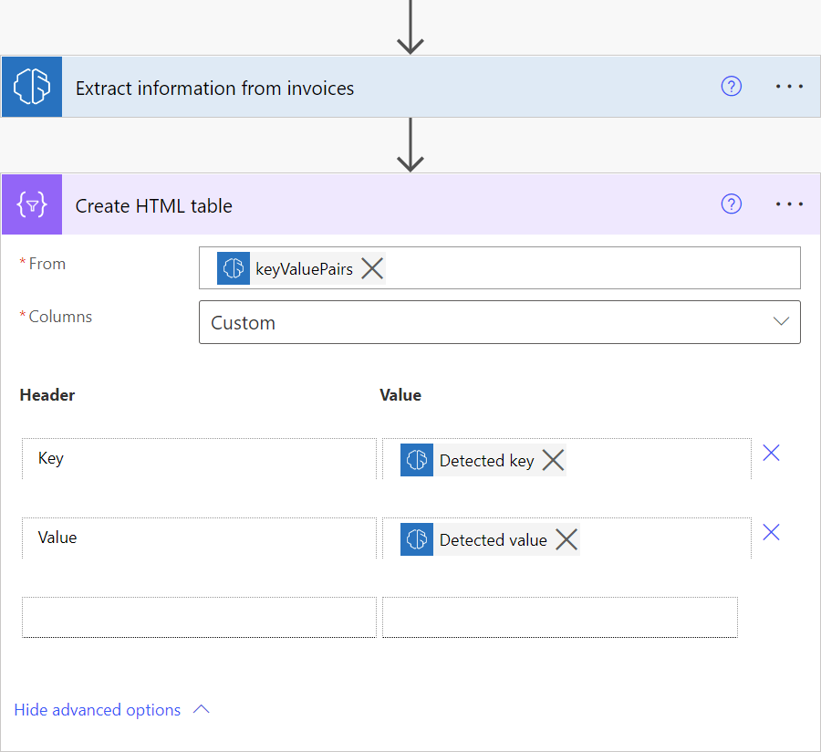 Screenshot of all key-value pairs on an invoice.