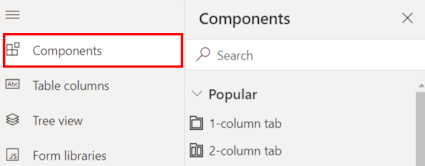 Screenshot of the 'Components' option that you use to add the new column to the email table.