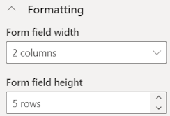 Screenshot of the 'Formatting' dialog with the new field width and height selections.