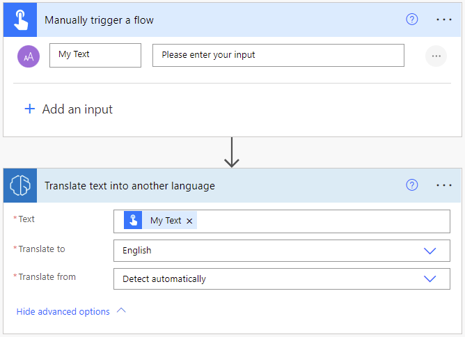 Trigger text translation flow.