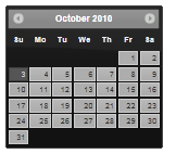 Screenshot shows a Vader theme calender.