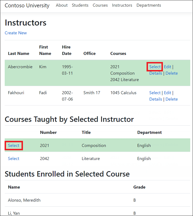 Instructors Index page