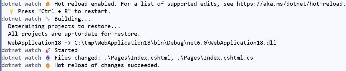 output for dotnet watch