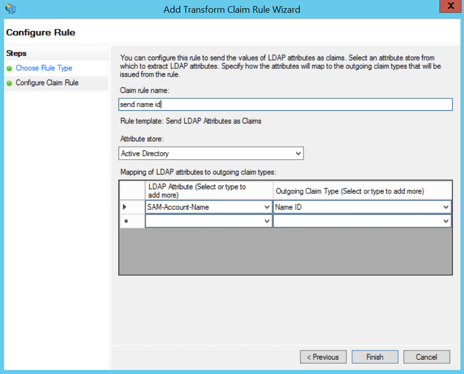 Add Transform Claim Rule Wizard: Configure Claim Rule