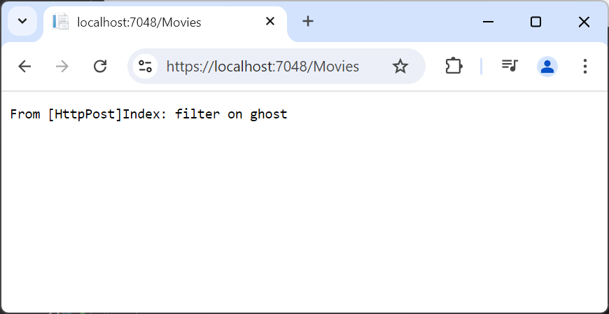 Browser window with application response of From HttpPost Index: filter on ghost