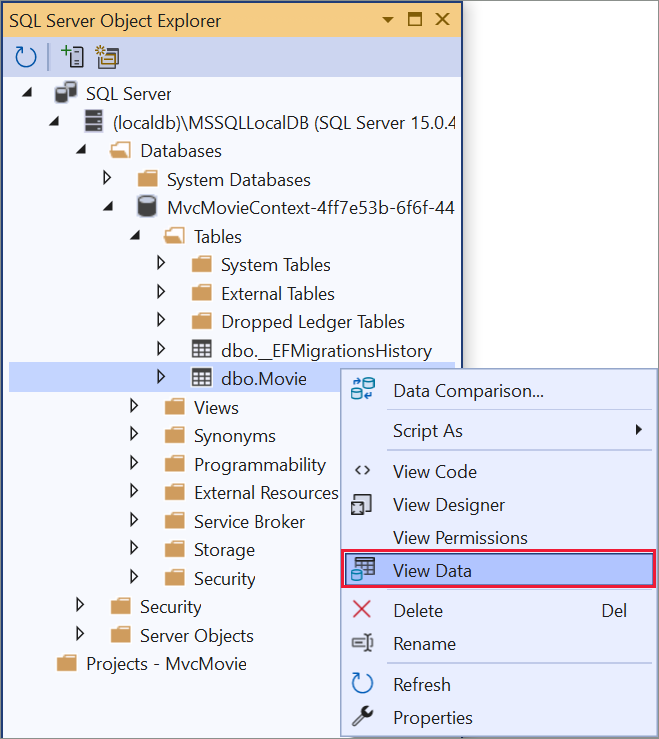 Right-click on the Movie table > View Data.