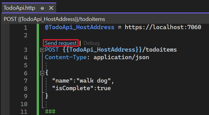 .http file window with run link highlighted.