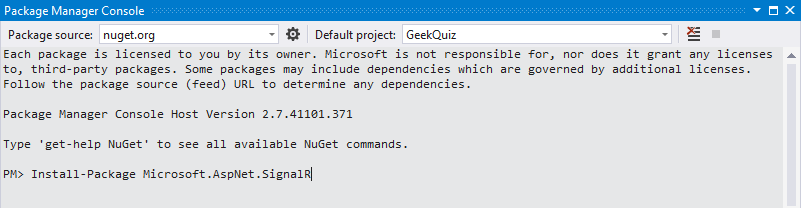 SignalR package installation