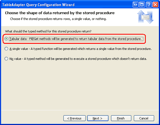 Select the Tabular Data Option