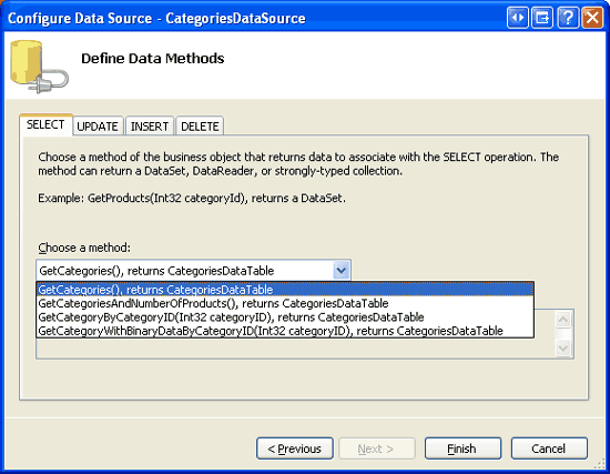 Retrieve Data from the CategoriesBLL Class s GetCategories Method