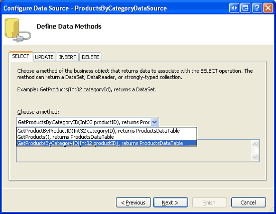 Retrieve Data from the GetProductsByCategoryID(categoryID) Method