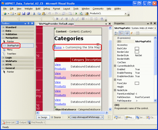 Add a SiteMapPath to Default.aspx