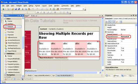 The RepeatDirection Property Dictates How the Direction the DataList s Items are Laid Out